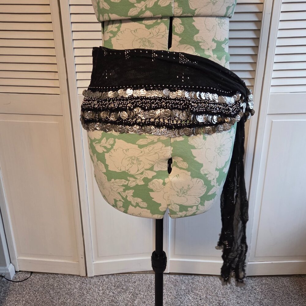 Egyptian Assuit Black and Silver Coin Hip Scarf - Picture 2 of 2